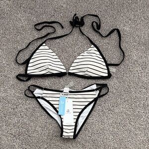 Cupshe Black & White Striped Triangle Bikini Set